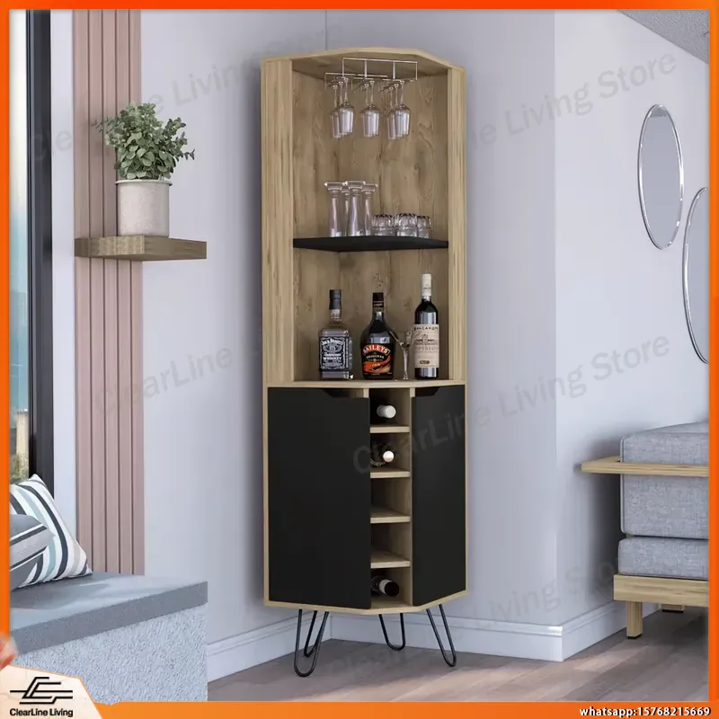 Home Bar Shelves - Eck-Barschrank mit 6 integrierten Weinregalen für