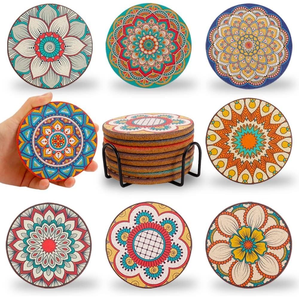 Home Bar Set - Set aus 8 runden, farbenfrohen Untersetzer