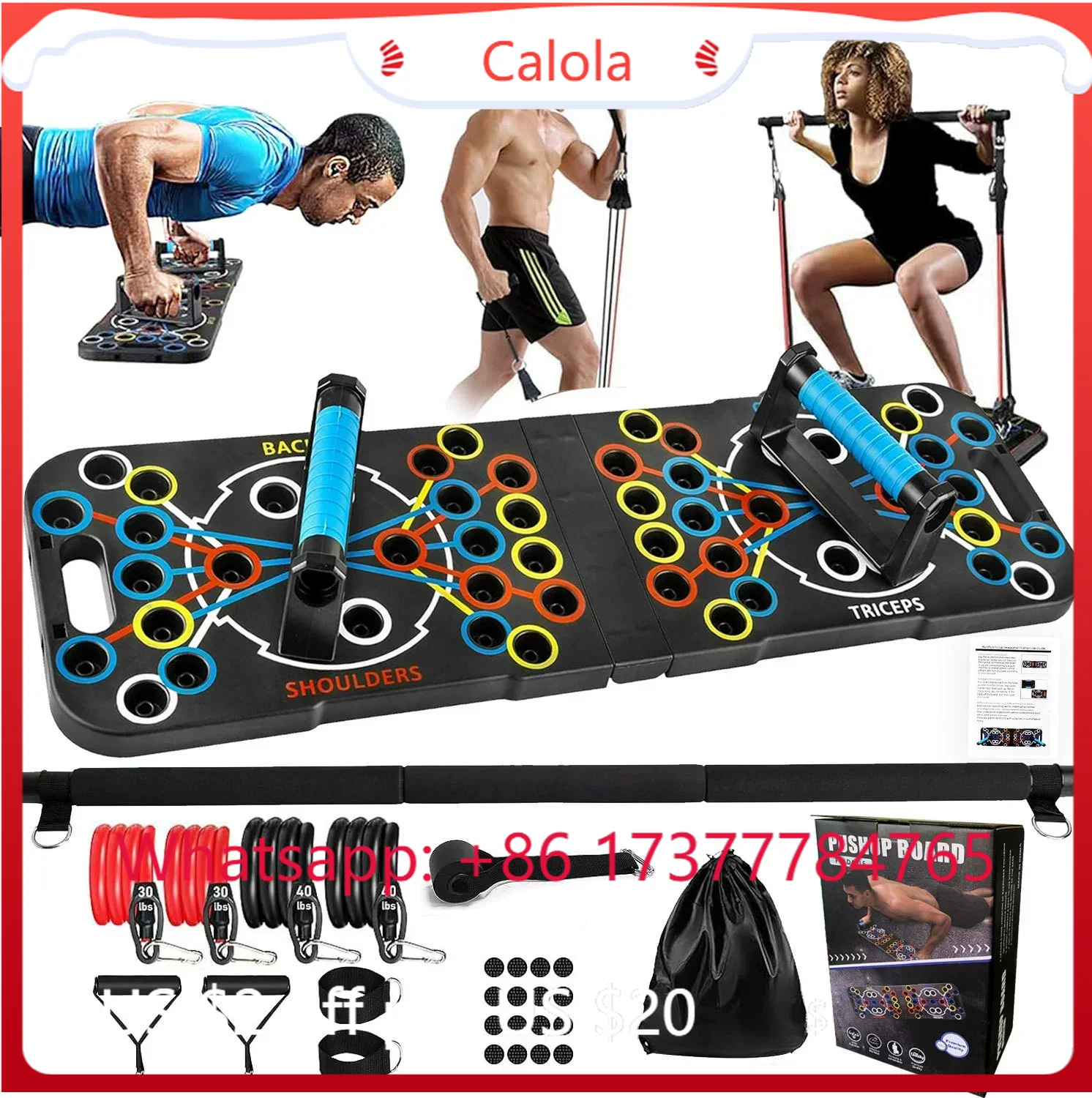 Home Bar Setup Kit - Multifunktionales Push-Up-Board-Pilates-Stangen-Set mit Widerstandsbändern, vollständiges tragbares