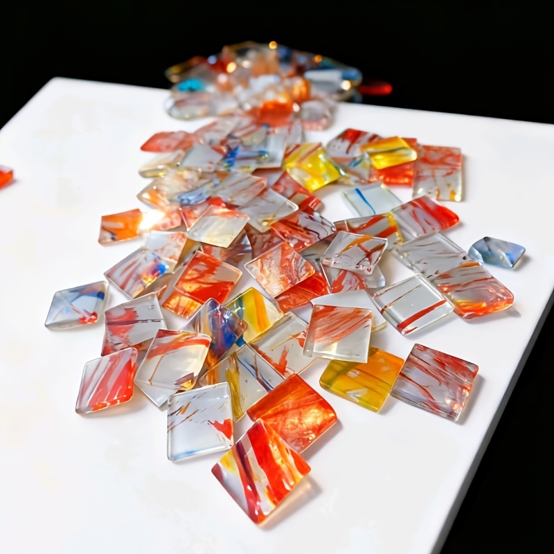 Home Bar And Counter - 100g quadratisches Mosaik aus handbemaltem sonnenuntergangsrotem