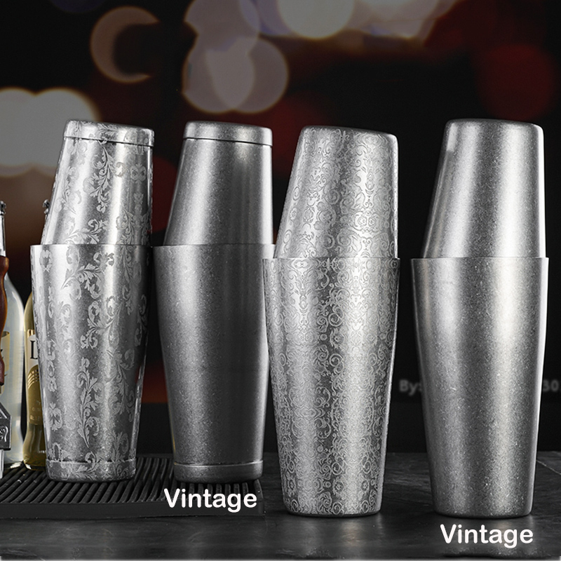 Boston Shaker Set - 2-teiliges Boston Cocktail Shaker mit Ätzmuster,