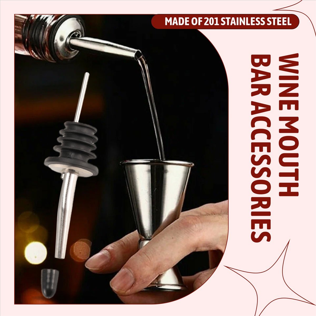 Speed Pourer Cap - REST 6-teiliges Edelstahl-Ausgießer-Set, Schnellausgießer, Flaschenausgießer für