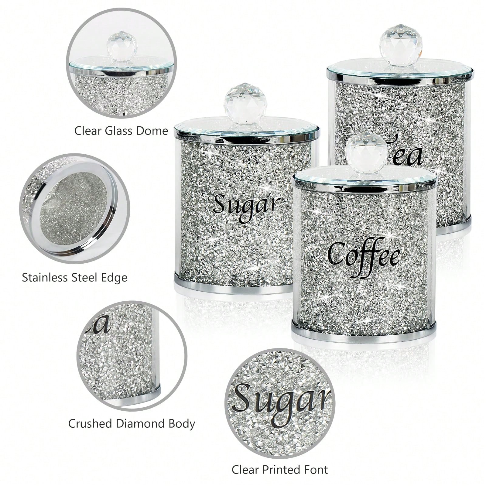 Home Bar Set - Kaffee-Zucker-Tee-Dosen-Set, glitzerndes, diamantgeschliffenes Küchen-Aufbewahrungsset, 4-teiliges Set