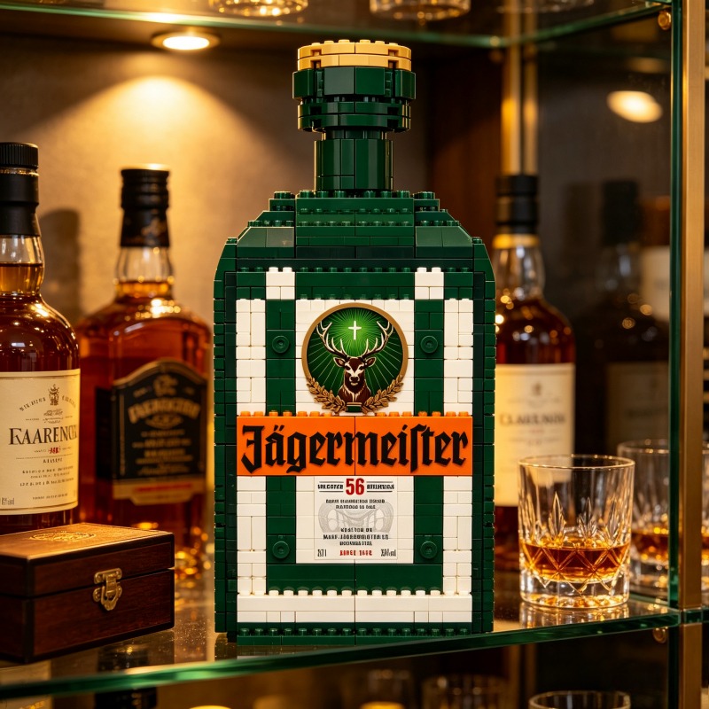 Home Bar Set - DIY Jägermeister Likörflasche Baustein-Modell Heimbar-Dekoration Sammler-Bausteine